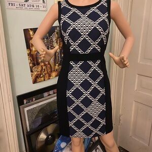 Trina Turk Navy and White Patterned Mini Dress